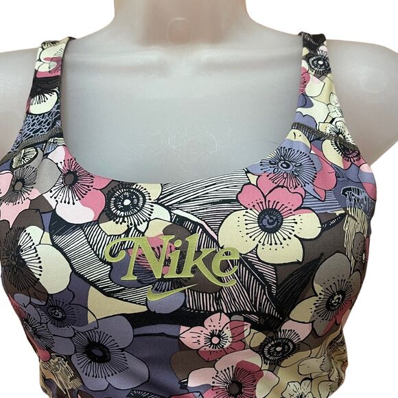 Nike Small Swoosh Sports Bra Floral Print Strappy Dri Fit Medium Support - Picture 6 of 8